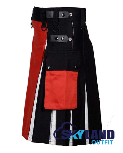Hybrid Utility Kilts - Black Inner Red and White Cotton Kilt image 3