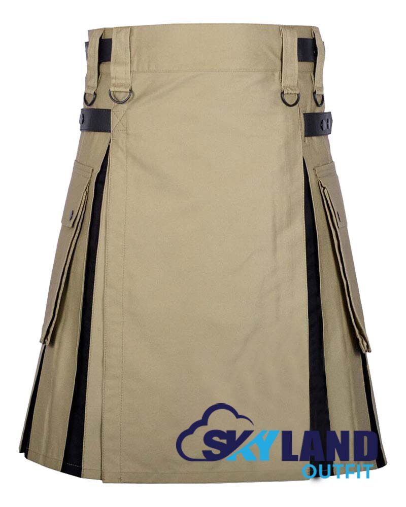 Hybrid Utility Kilts – Khaki Cotton & Black Cotton Kilt image 0