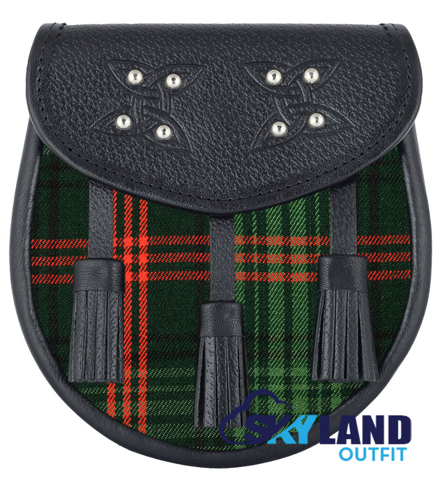 Ross Hunting Modern Tartan Sporran Black Leather Sporran image 0
