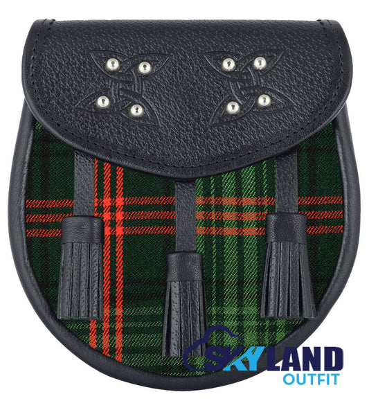 Ross Hunting Modern Tartan Sporran Black Leather Sporran image 0