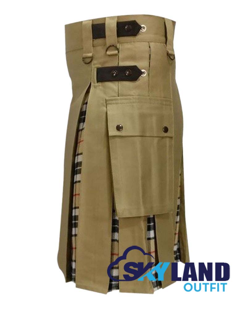 Hybrid Utility Kilts – Khaki Cotton & Campbell Thompson Tartan Kilt image 3