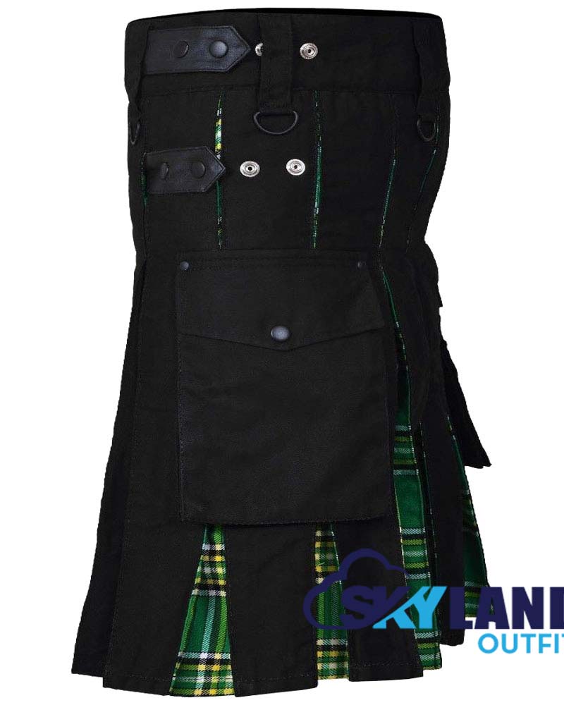 Hybrid Utility Kilts - Black Cotton & Irish Heritage Tartan Kilt image 2
