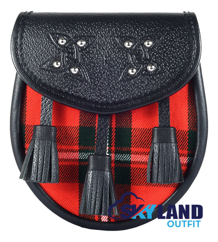 MacGregor Tartan Sporran Black Leather Scottish Sporran image 0