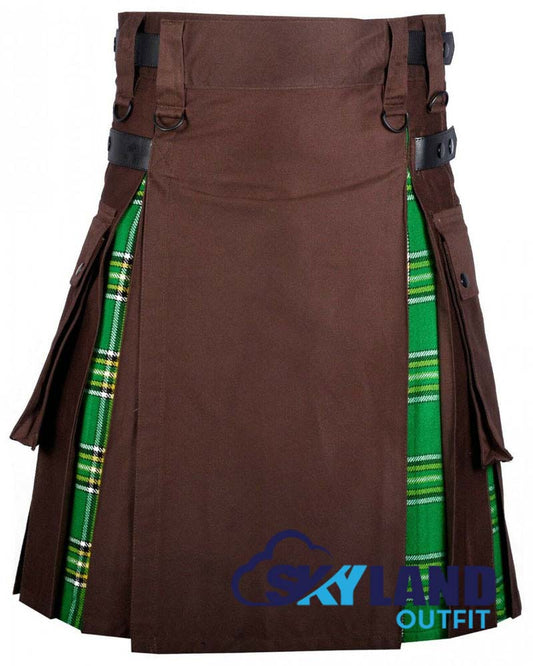 Hybrid Utility Kilts - Brown Cotton & Irish Heritage Tartan Kilt image 0