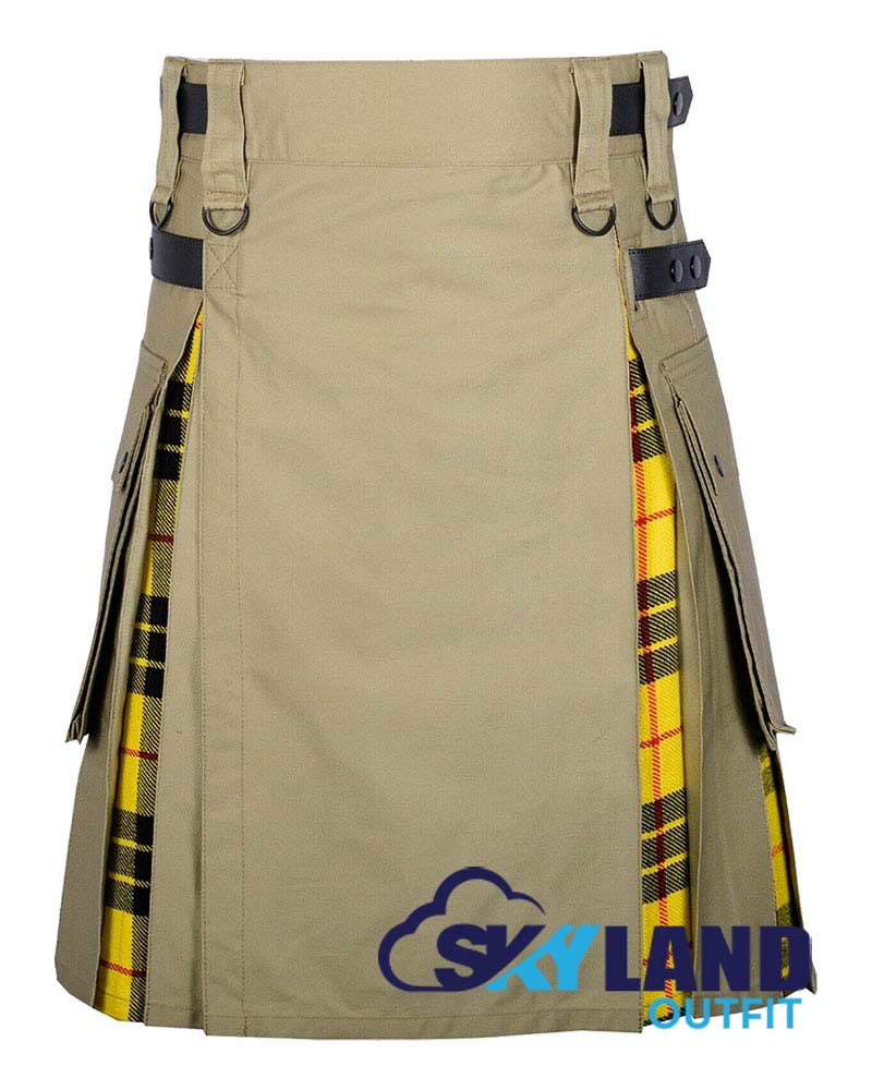 Hybrid Utility Kilts – Khaki Cotton & MacLeod of Lewis Tartan Kilt image 0
