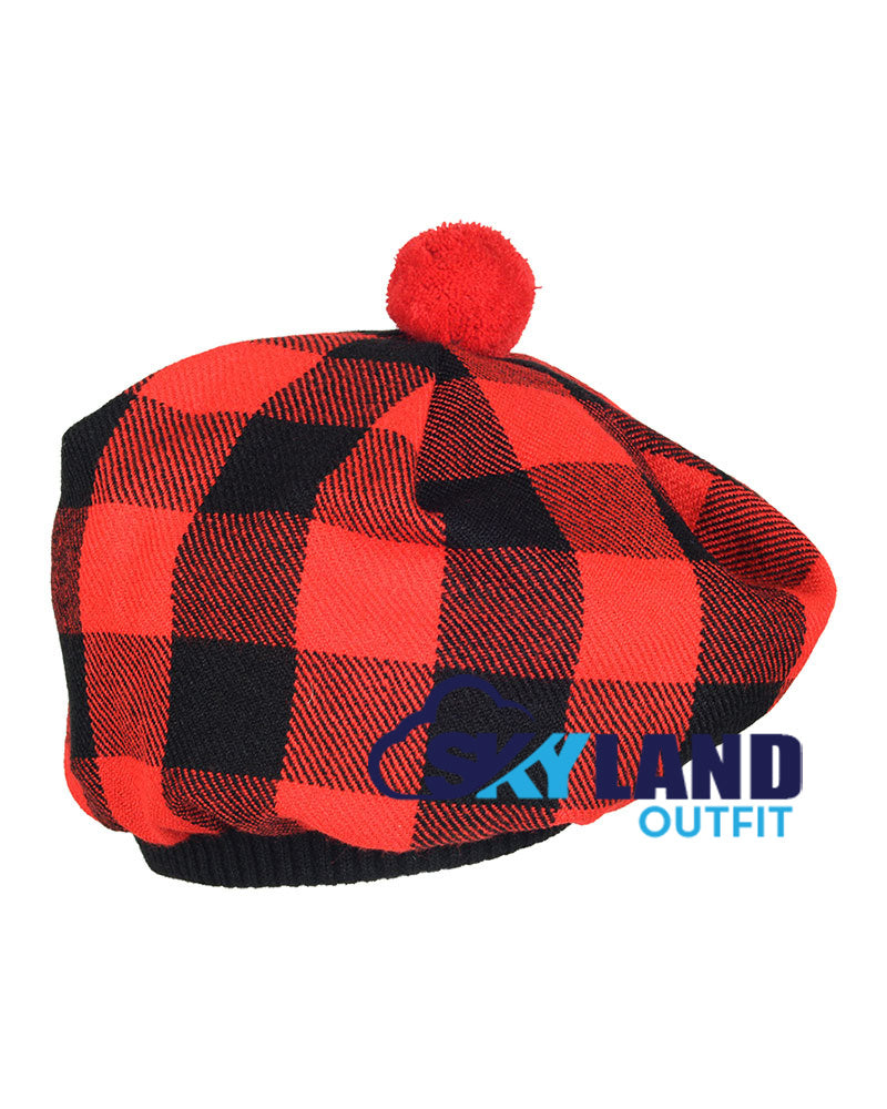 Red & Black Rob Roy Tartan Tam o' Shanter Scottish Flat Bonnet image 1