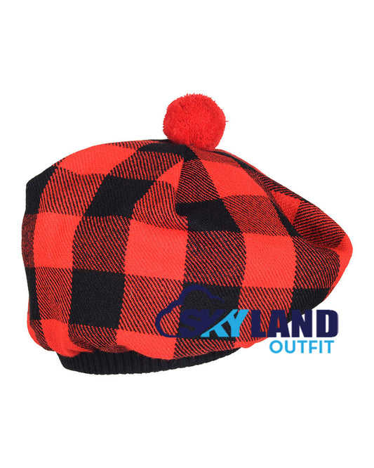 Red & Black Rob Roy Tartan Tam o' Shanter Scottish Flat Bonnet image 1