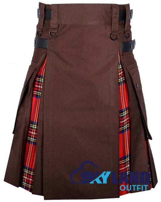 Hybrid Utility Kilts - Brown Cotton & Royal Stewart Tartan Kilt image 0