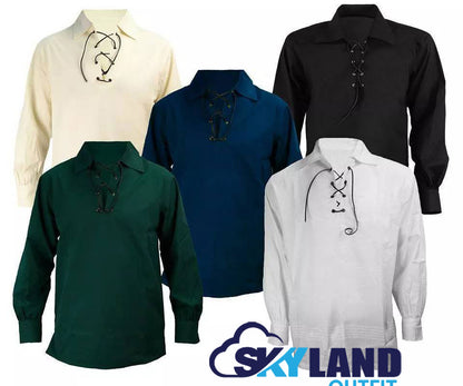 Jacobite Ghillie Kilt Shirt Black Cotton Jacobean Full Sleeve Shirt image 3