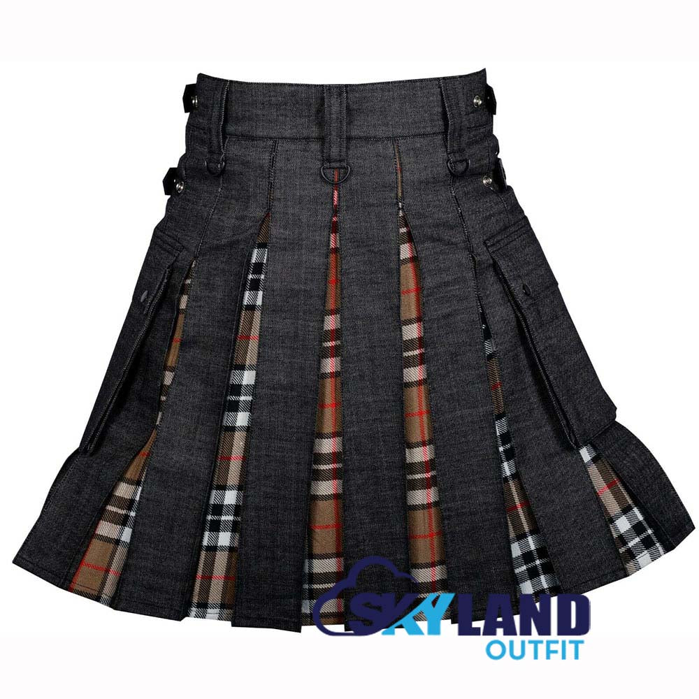 Hybrid Utility Kilts – Black Denim & Cambell Thompson Tartan Kilt image 3