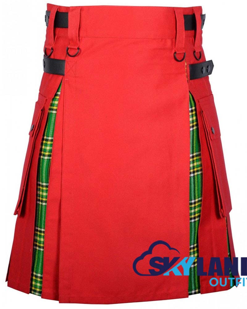 Hybrid Utility Kilts – Red Cotton & Irish Tartan Kilt image 0