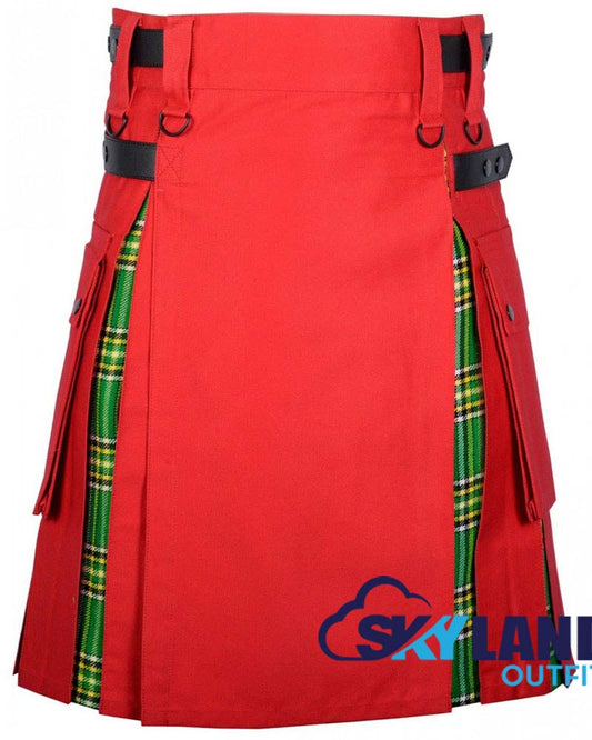 Hybrid Utility Kilts – Red Cotton & Irish Tartan Kilt image 0