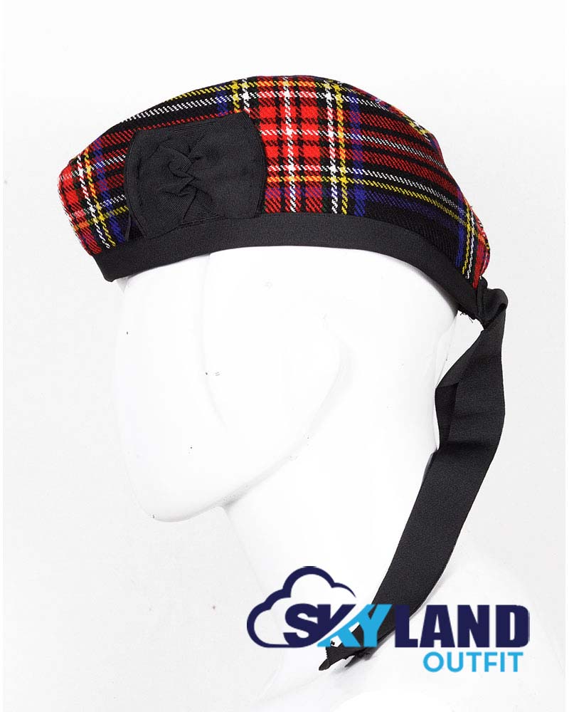 Black Stewart Tartan Glengarry Hat Traditional Highlander Cap image 1