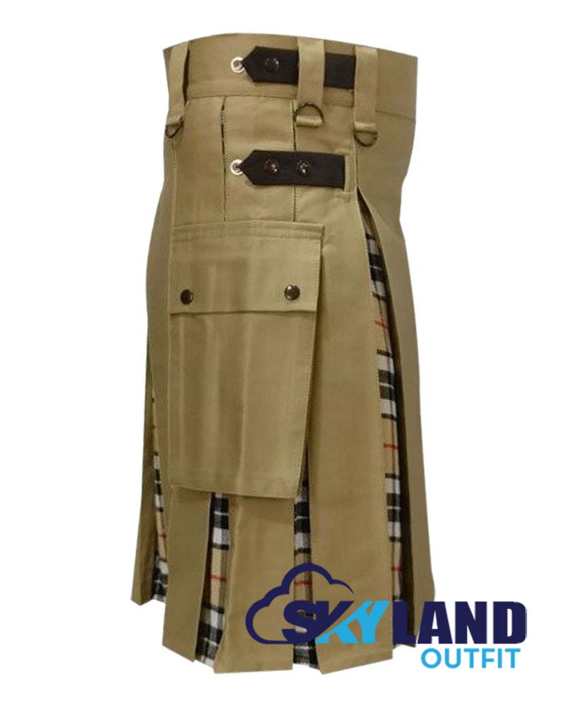 Hybrid Utility Kilts – Khaki Cotton & Campbell Thompson Tartan Kilt image 2