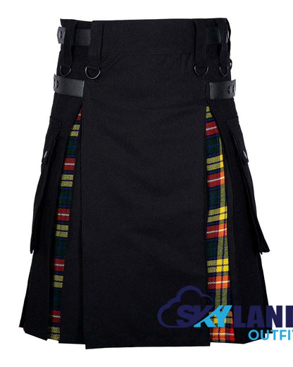 Hybrid Utility Kilts - Black Cotton & Buchanan Tartan Kilt image 0