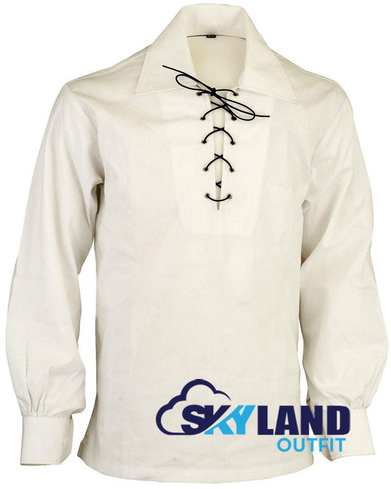 Jacobite Ghillie Shirt Off-White Cotton Jacobean Full Sleeve Shirt image 1