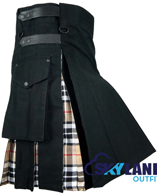 Hybrid Utility Kilts - Black Cotton & Campbell Thompson Tartan Kilt image 0
