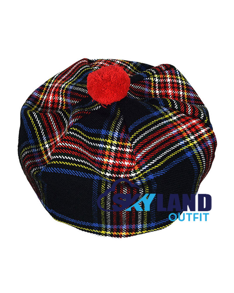 Black Stewart Tartan Tam o' Shanter Hat Scottish Bonnet image 0