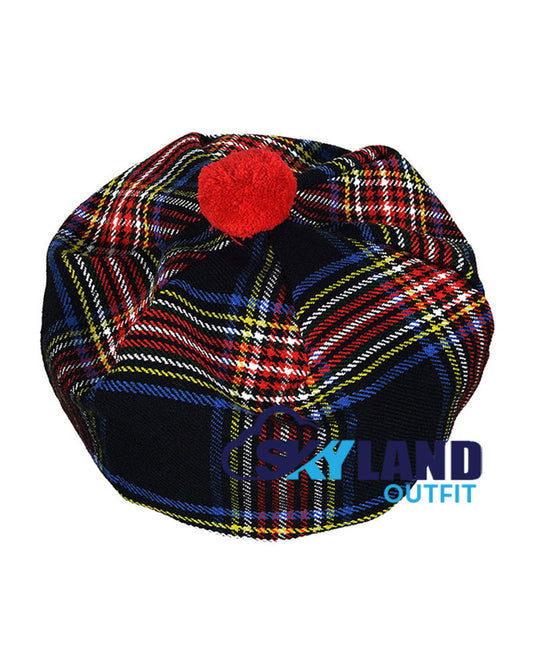 Black Stewart Tartan Tam o' Shanter Hat Scottish Bonnet image 0