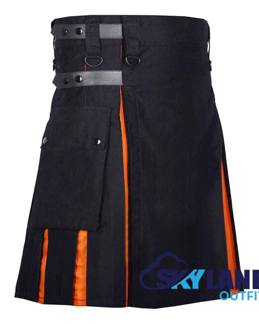 Hybrid Utility Kilts - Black Cotton & Saffron Tartan Kilt image 1