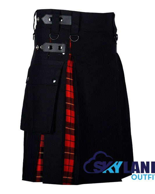 Hybrid Utility Kilts - Black Cotton & Wallace Tartan Kilt image 1