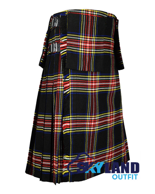 Black Stewart 8 Yard Tartan Scottish Kilt with Detachable Pockets image 0