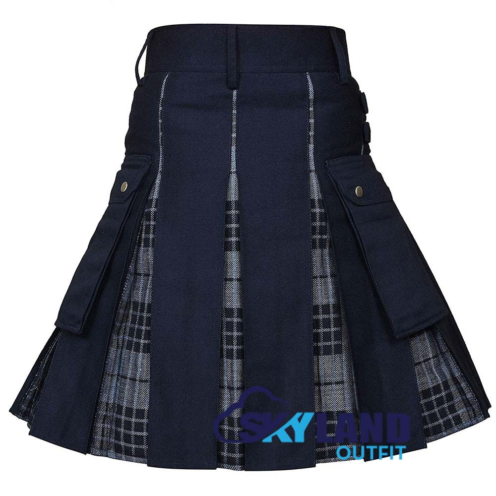 Hybrid Utility Kilts - Grey Watch Tartan & Black Cotton Kilt image 2
