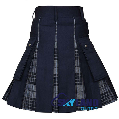 Hybrid Utility Kilts - Grey Watch Tartan & Black Cotton Kilt image 2