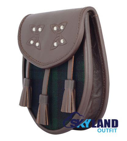 Black Watch Tartan Sporran Brown Leather Scottish Sporran image 2