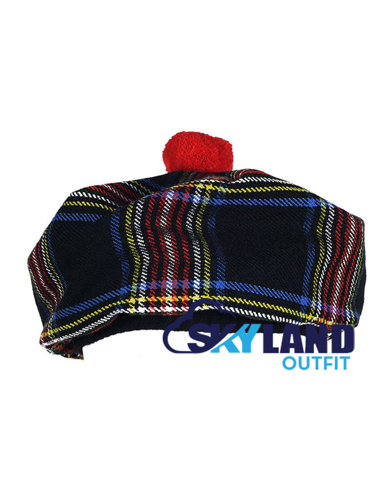 Black Stewart Tartan Tam o' Shanter Hat Scottish Bonnet image 3
