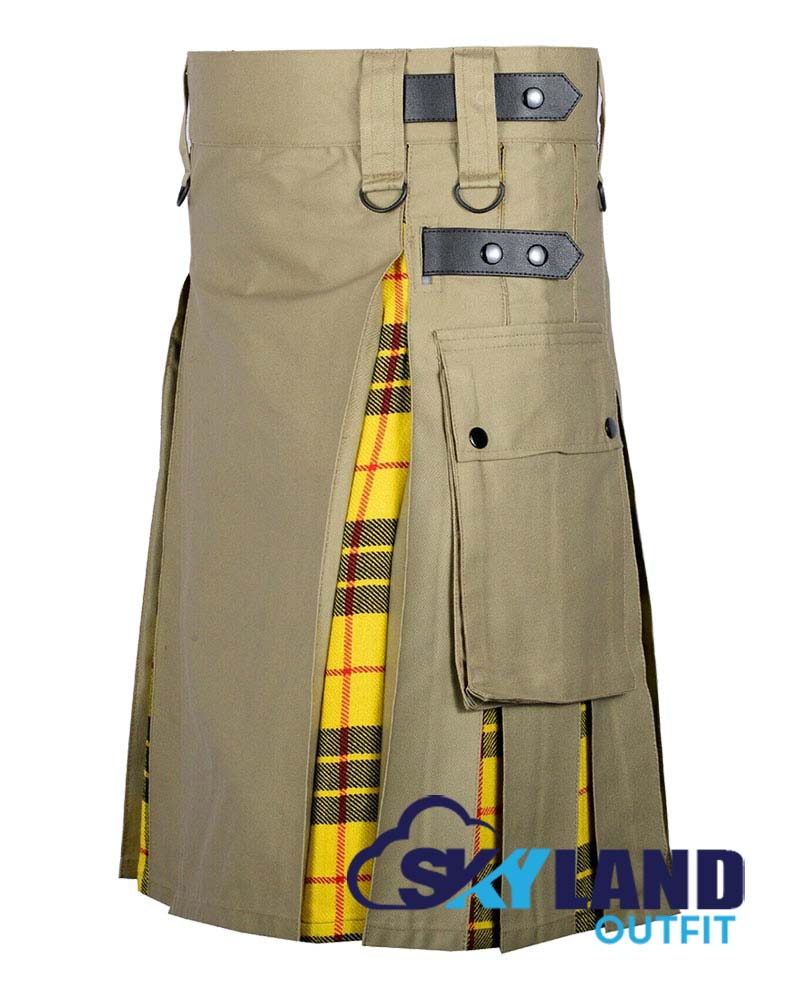 Hybrid Utility Kilts – Khaki Cotton & MacLeod of Lewis Tartan Kilt image 2