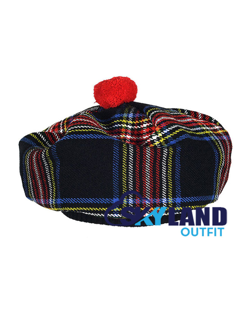 Black Stewart Tartan Tam o' Shanter Hat Scottish Bonnet image 1