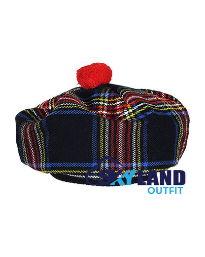 Black Stewart Tartan Tam o' Shanter Hat Scottish Bonnet image 1