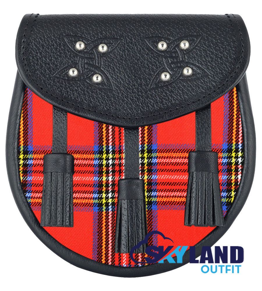 Royal Stewart Tartan Sporran Black Leather Scottish Sporran image 0