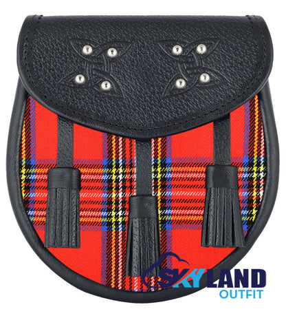 Royal Stewart Tartan Sporran Black Leather Scottish Sporran image 0