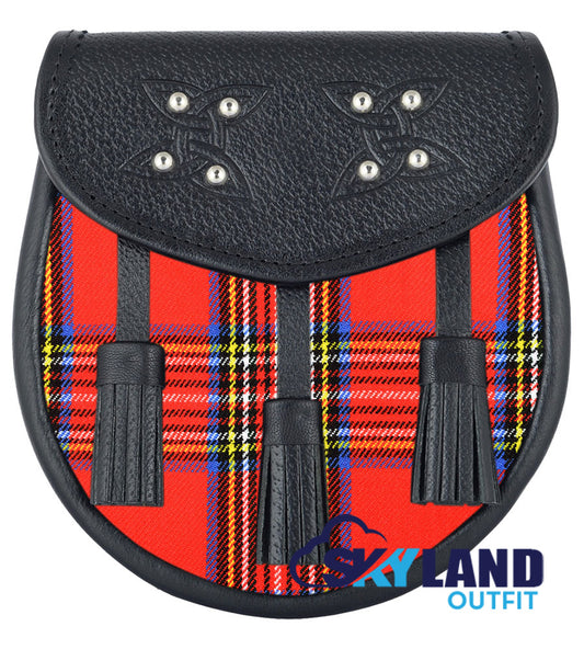 Royal Stewart Tartan Sporran Black Leather Scottish Sporran image 0