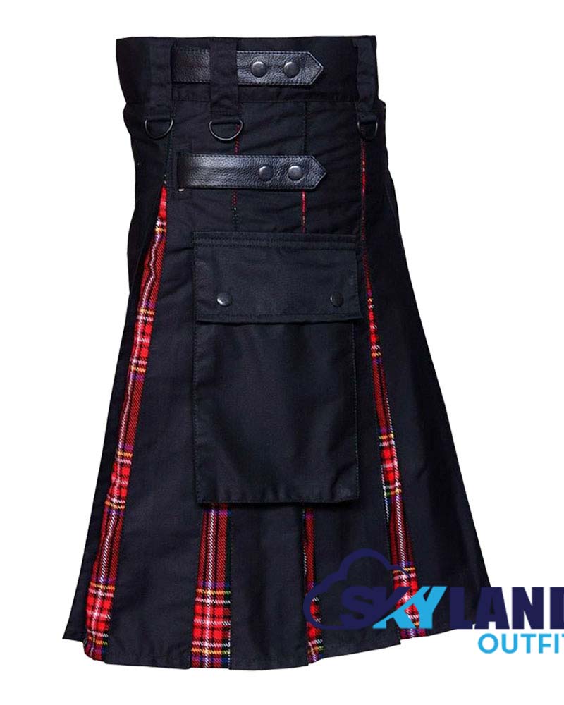 Hybrid Utility Kilts - Black Cotton & Black Stewart Tartan Kilt image 2
