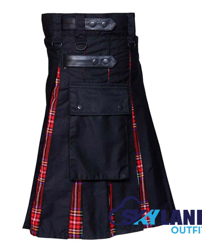 Hybrid Utility Kilts - Black Cotton & Black Stewart Tartan Kilt image 2
