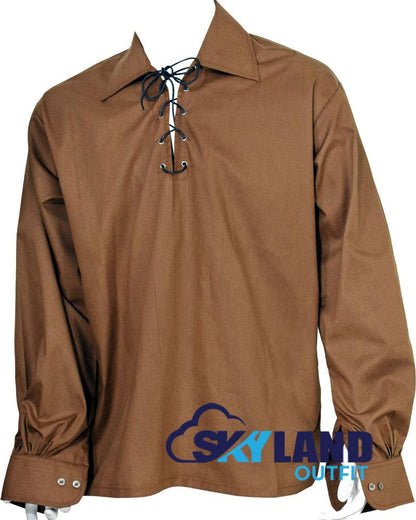 Jacobite Ghillie Kilt Shirt Brown Cotton Jacobean Full Sleeve Shirt image 1