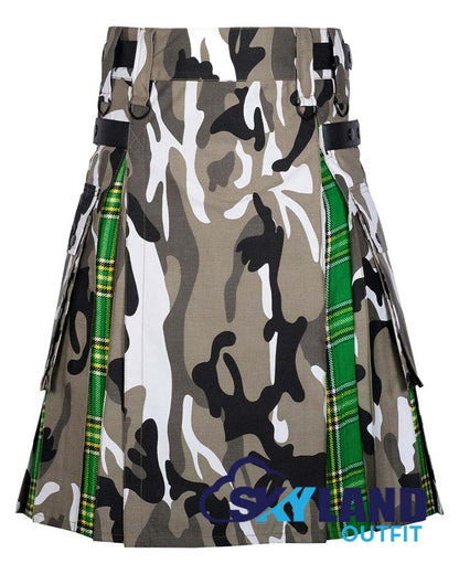 Hybrid Utility Kilts – Camouflage Cotton & Irish Tartan Kilt image 0