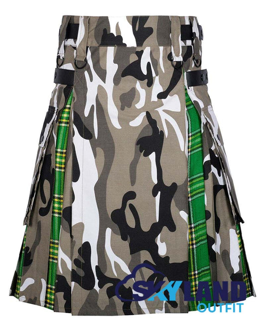 Hybrid Utility Kilts – Camouflage Cotton & Irish Tartan Kilt image 0