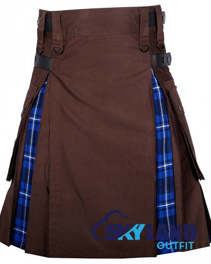 Hybrid Utility Kilts - Brown Cotton & Ramsey Blue Tartan Kilt image 0