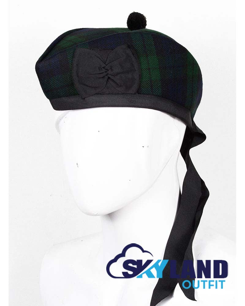 Black Watch Tartan Glengarry Hat Scottish Highlander Cap image 0