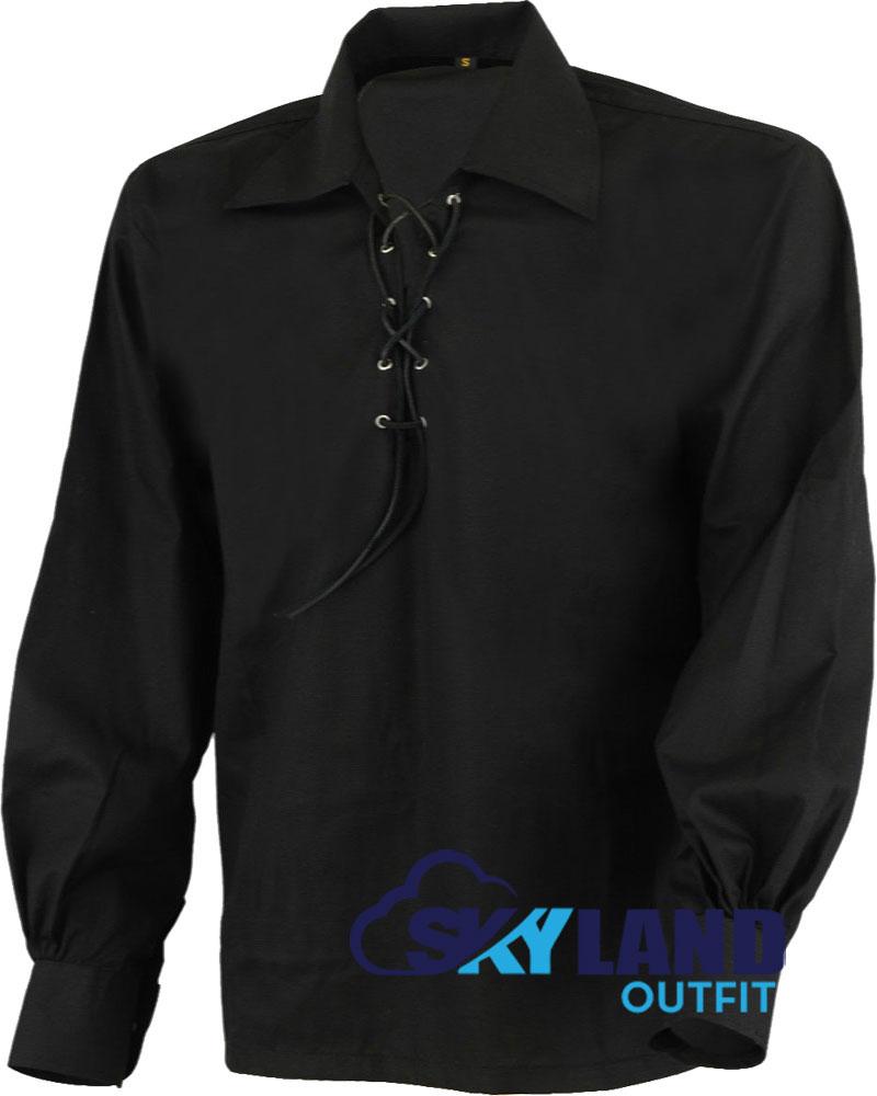 Jacobite Ghillie Kilt Shirt Black Cotton Jacobean Full Sleeve Shirt image 1