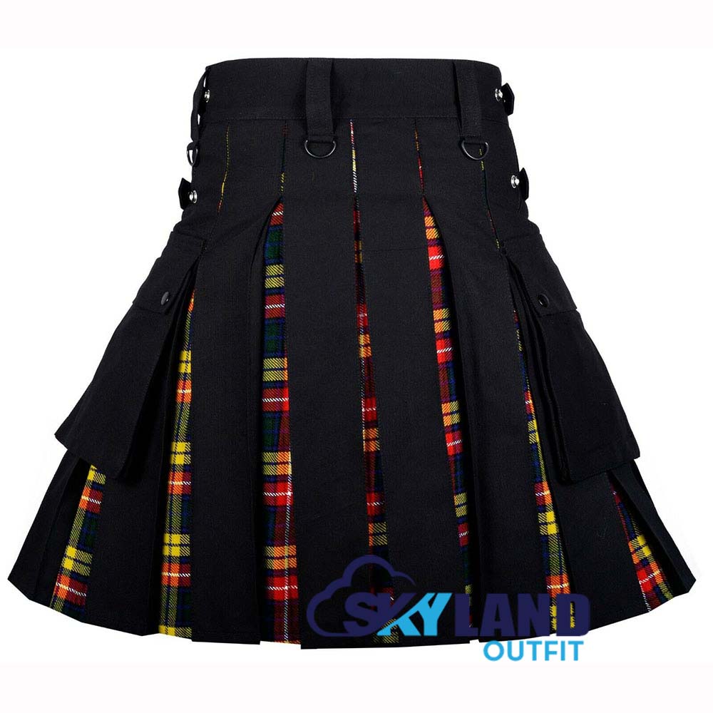 Hybrid Utility Kilts - Black Cotton & Buchanan Tartan Kilt image 3