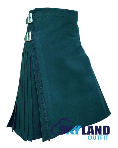 Solid Green Tartan 8 Yard Kilt for Men Traditional Scottish Kilt image 1