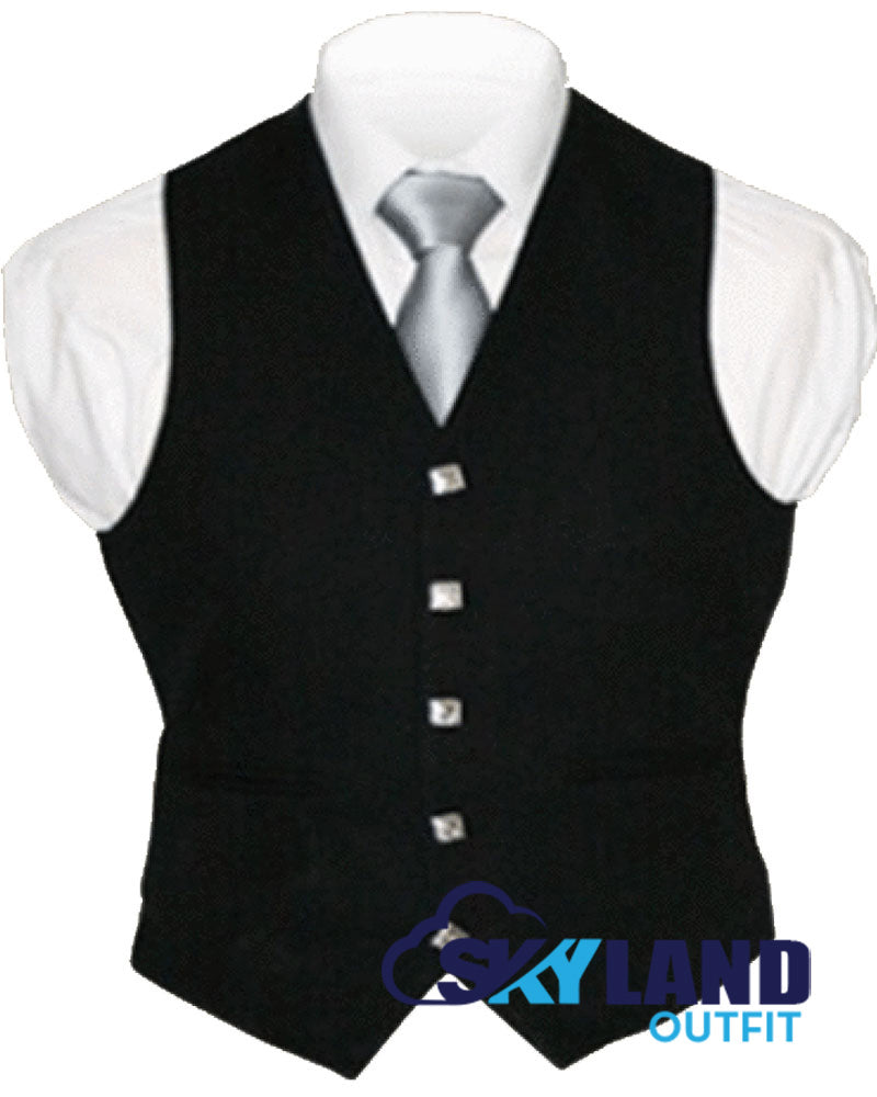 Solid Black Tartan Waistcoat - 5 Buttons Argyle Vest Made to Order image 0