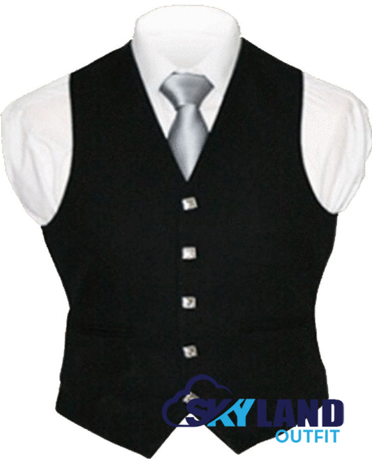 Solid Black Tartan Waistcoat - 5 Buttons Argyle Vest Made to Order image 0