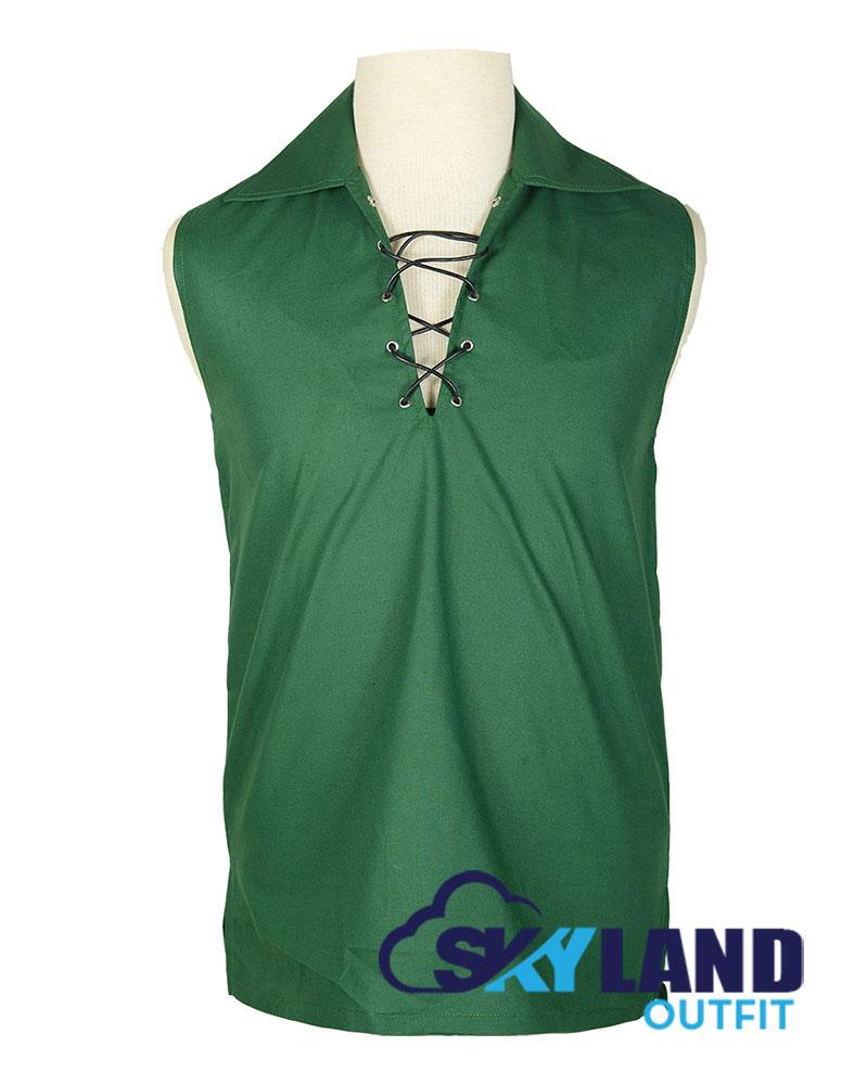 Jacobite Ghillie Kilt Shirt Green Cotton Jacobean Sleeveless Shirt image 0
