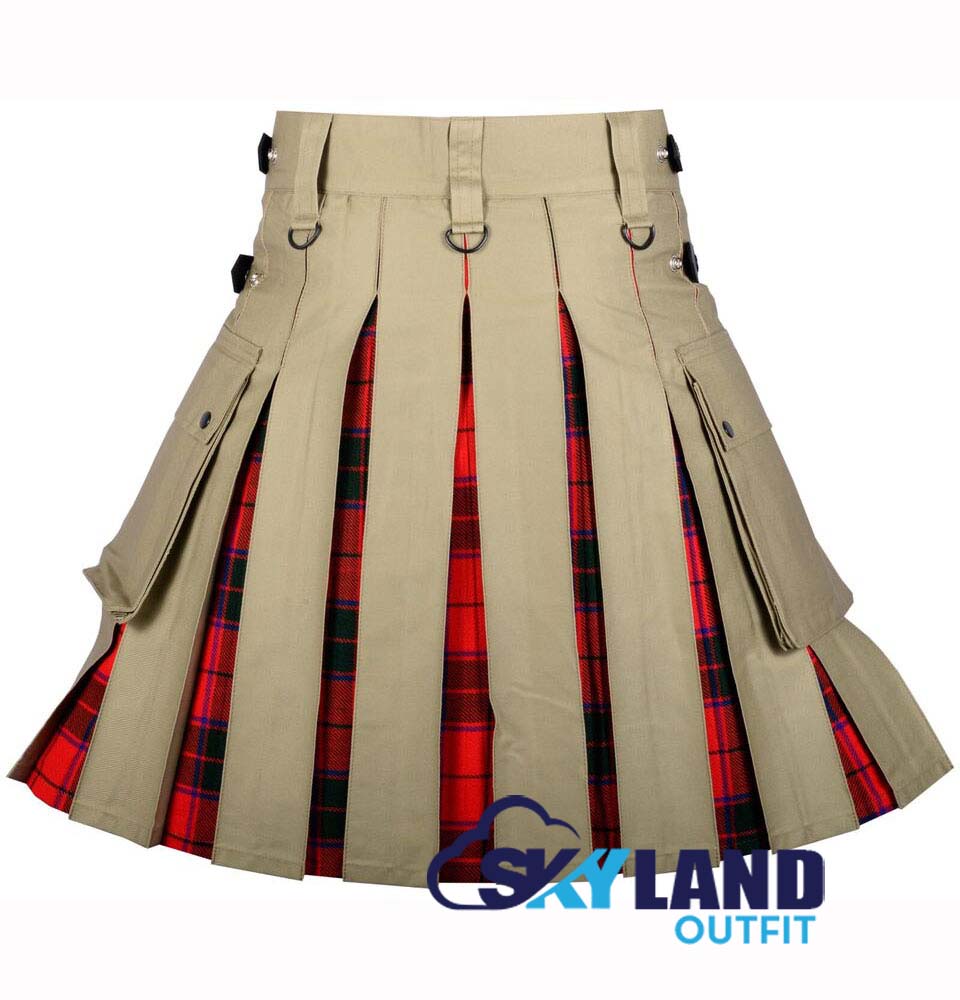 Hybrid Utility Kilts – Khaki Cotton & Scottish Rose Tartan Kilt image 1